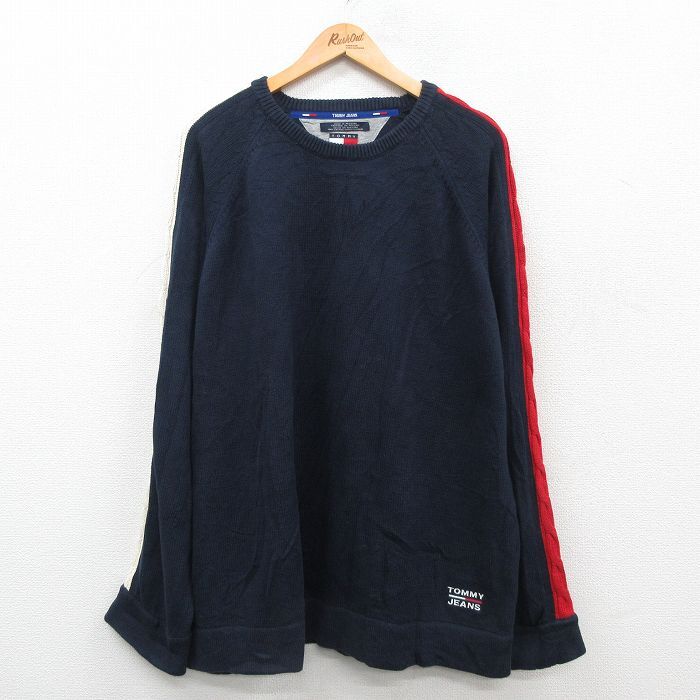 XL/古着 トミーヒルフィガー トミージーンズ 長袖 ブランド セーター メンズ 90s ワンポイントロゴ ラグラン 大きいサイズ拍卖