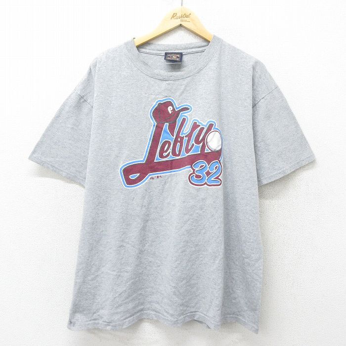XL/古着 マジェスティック 半袖 ビンテージ Tシャツ メンズ 00s MLB フィラデルフィアフィリーズ 32 大きいサイズ クルーネ拍卖