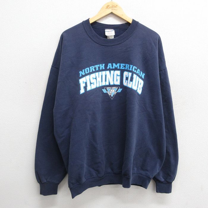 XL/古着 ジャージーズ 長袖 スウェット メンズ 00s フィッシングクラブ 大きいサイズ クルーネック 紺 ネイビー 24nov09 中拍卖