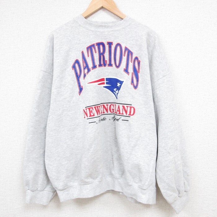 XL/古着 長袖 スウェット メンズ 90s NFL ニューイングランドペイトリオッツ 大きいサイズ クルーネック 薄グレー 霜降り ア拍卖