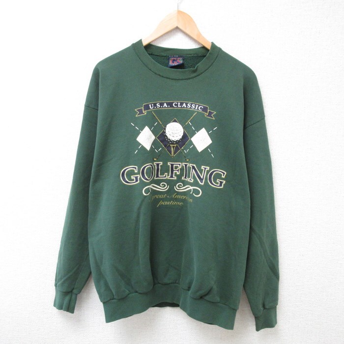 XL/古着 長袖 スウェット メンズ 90s USAクラシック ゴルフ クルーネック 緑 グリーン 24jan15 中古 スエット トレーナー ト拍卖