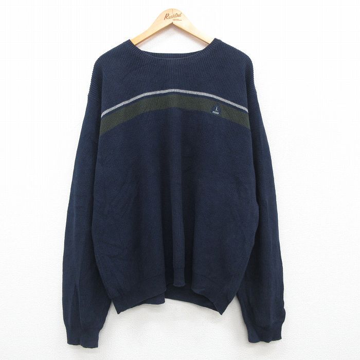 XL/古着 IZOD 長袖 セーター メンズ ワンポイントロゴ 大きいサイズ コットン クルーネック 紺他 ネイビー 24oct07 中古 ニ拍卖