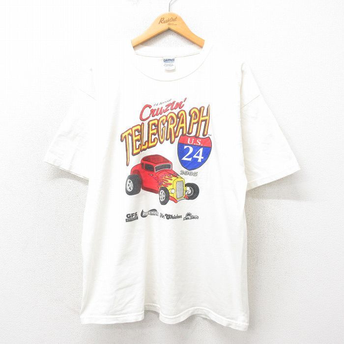 XL/古着 半袖 ビンテージ Tシャツ メンズ 00s ホットロッド 大きいサイズ コットン クルーネック 白 ホワイト 25may30 中古拍卖