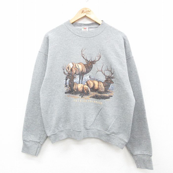 L/古着 フルーツオブザルーム 長袖 スウェット メンズ 00s シカ コロラド クルーネック グレー 霜降り 24sep11 中古 スエッ拍卖