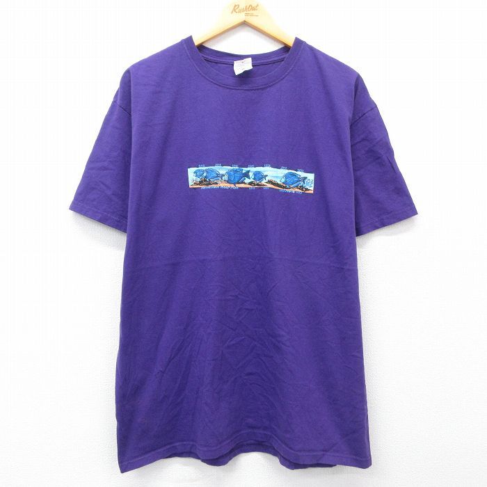 XL/古着 半袖 ビンテージ Tシャツ メンズ 00s 魚 コットン クルーネック 紫 パープル 25may28 中古拍卖