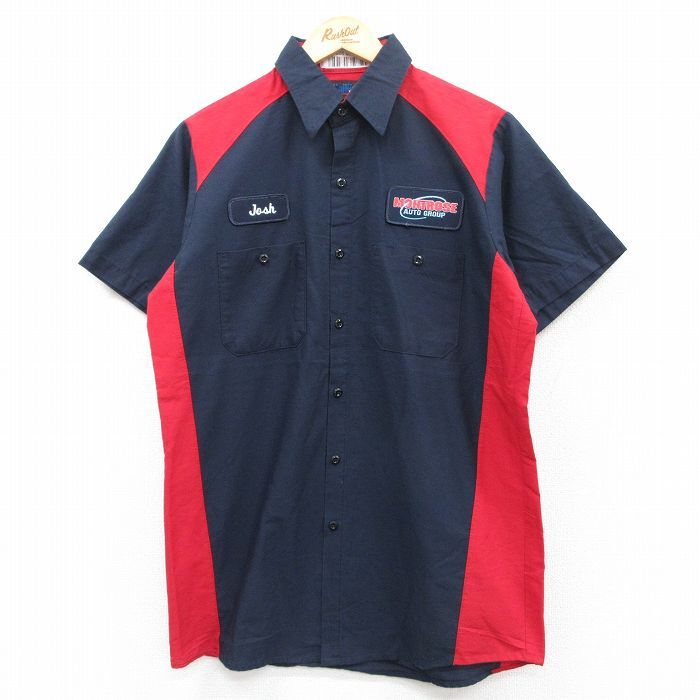 L/古着 半袖 ワーク シャツ メンズ MONSTROSE ツートンカラー ロング丈 紺他 ネイビー 25apr23 中古 トップス拍卖