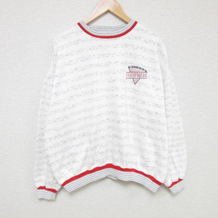 XL/古着 ウィルソン 長袖 スウェット メンズ 00s EQUIPMENT 大きいサイズ クルーネック 白他 ホワイト 霜降り ボーダー 23oc拍卖