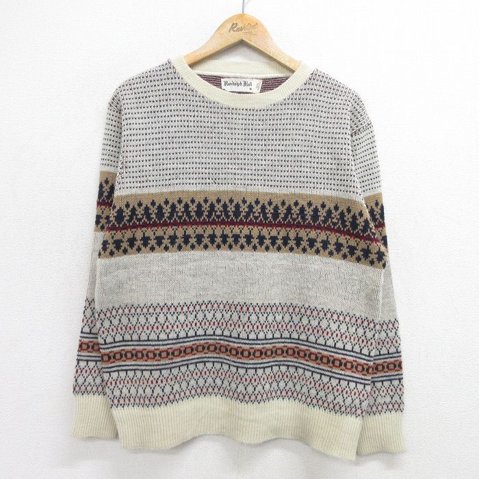 M/古着 長袖 セーター メンズ 80s アクリル クルーネック ベージュ系他 カーキ 24oct04 中古 ニット トップス拍卖