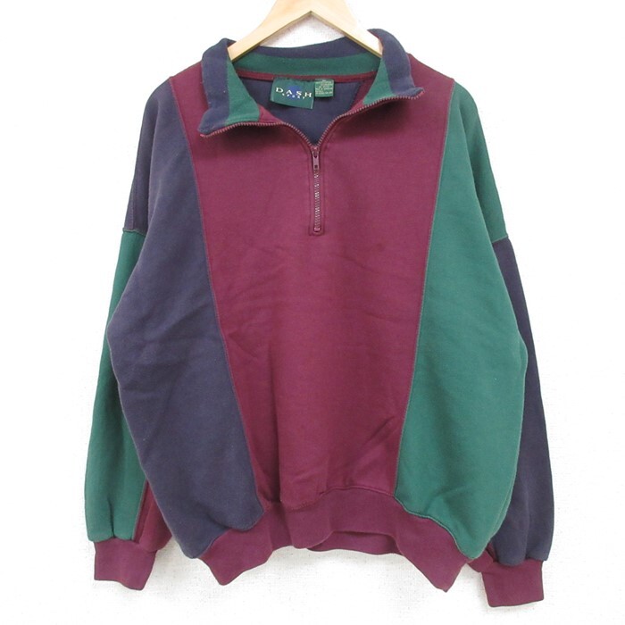 XL/古着 長袖 ブランド ハーフジップ スウェット メンズ 00s 無地 マルチカラー 大きいサイズ 紺他 ネイビー 24oct08 中古拍卖