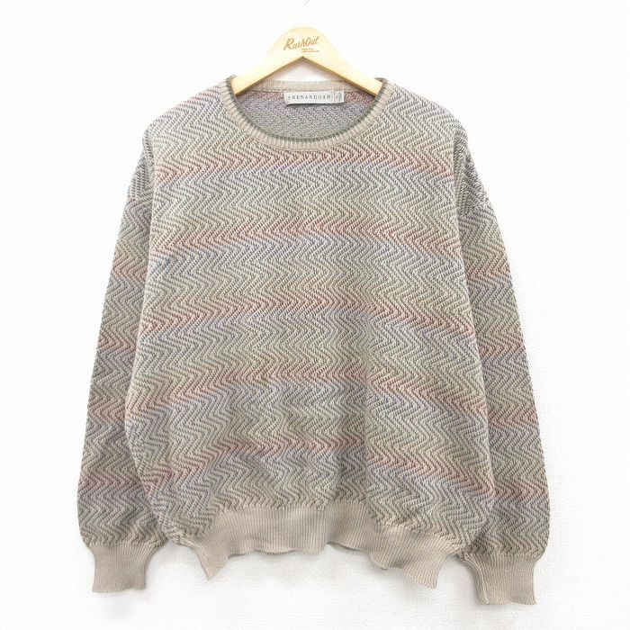 XL/古着 長袖 セーター メンズ 90s 大きいサイズ コットン クルーネック 緑系他 グリーン 25mar22 中古 ニット トップス拍卖