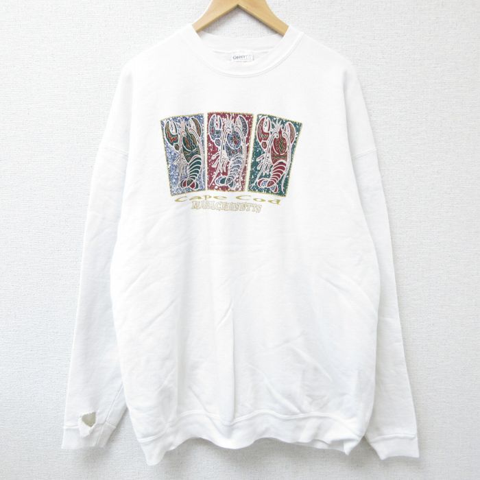 XL/古着 オニータ ONEITA 長袖 スウェット メンズ マサチューセッツ 大きいサイズ クルーネック 白 ホワイト 24oct01 中古拍卖