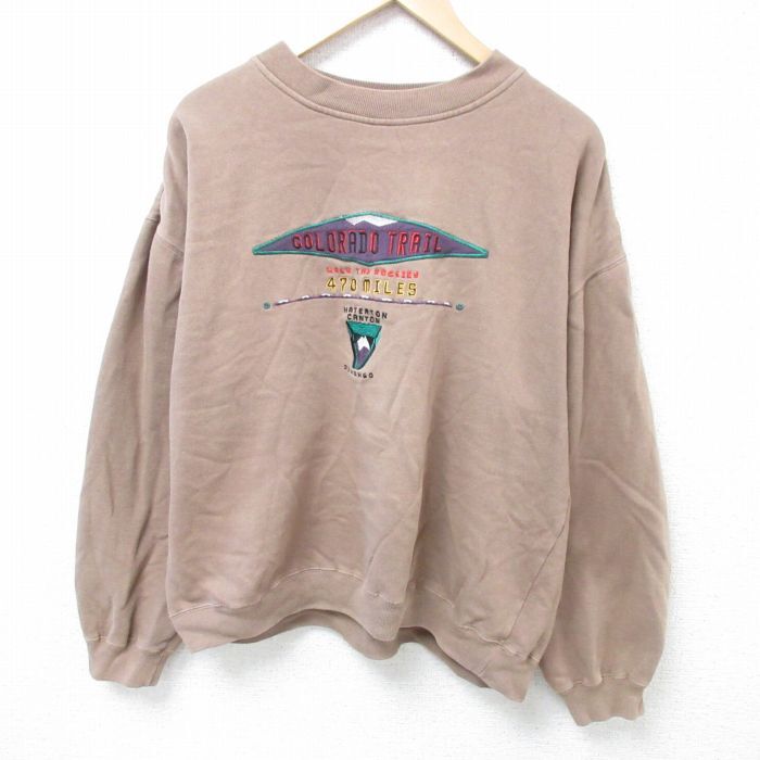 XL/古着 長袖 スウェット メンズ 00s コロラド トレイル 刺繍 クルーネック 茶 ブラウン 24oct30 中古 スエット トレーナー拍卖