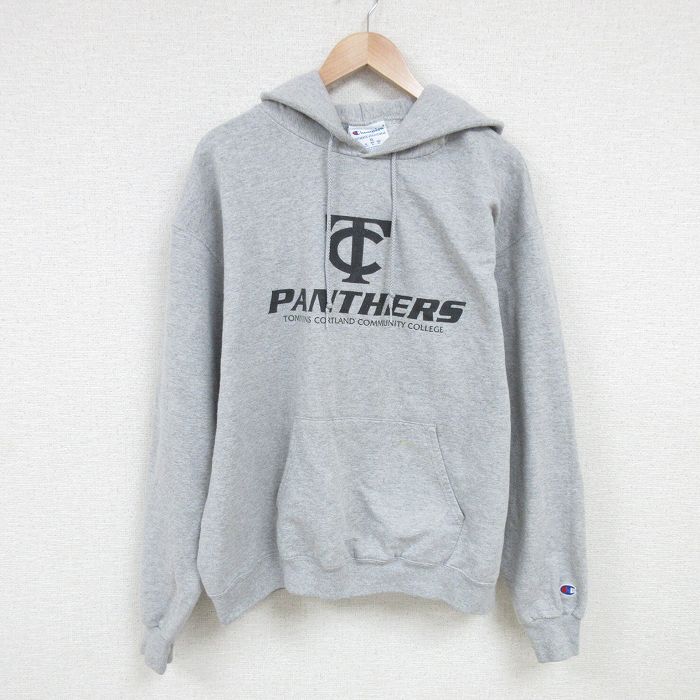 XL/古着 チャンピオン Champion 長袖 スウェット パーカー メンズ PANTHERS カレッジ グレー 霜降り 25feb27 中古 スエット拍卖