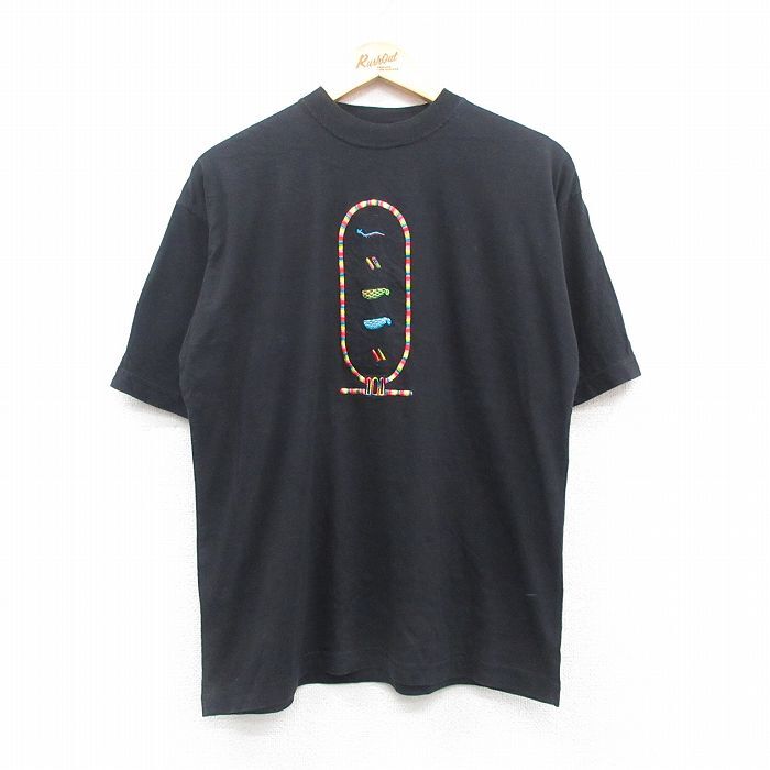 L/古着 半袖 ビンテージ Tシャツ メンズ 00s 刺繍 コットン クルーネック 黒 ブラック 24jun06 中古拍卖