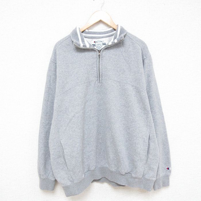 XL/古着 チャンピオン Champion 長袖 ハーフジップ スウェット メンズ 無地 大きいサイズ グレー 霜降り 25mar08 中古 スエ拍卖