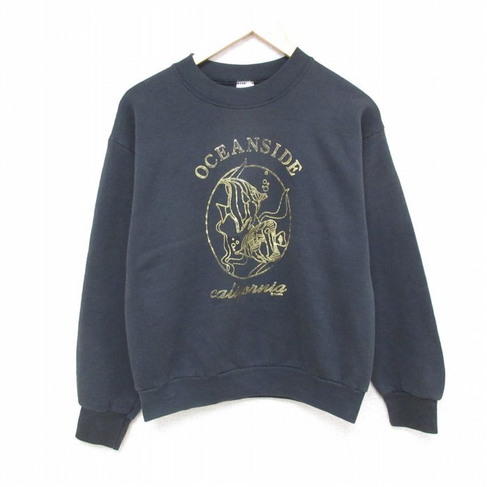 M/古着 フルーツオブザルーム 長袖 スウェット メンズ 90s 魚 クルーネック 黒 ブラック 25apr14 中古 スエット トレーナー拍卖