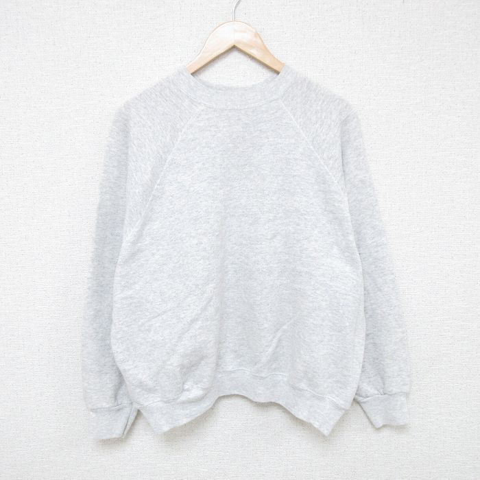 L/古着 長袖 スウェット メンズ 80s 無地 ラグラン クルーネック 薄グレー 霜降り 25may27 中古 スエット トレーナー トップ拍卖