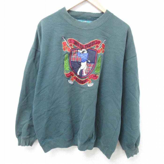 XL/古着 ビッグドッグス 長袖 スウェット メンズ 00s ゴルフ 刺繍 クルーネック 濃緑 グリーン spe 24nov08 中古 スエット拍卖