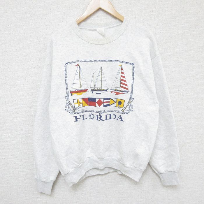 L/古着 長袖 スウェット メンズ 90s フロリダ ヨット クルーネック 薄グレー 霜降り 24nov05 中古 スエット トレーナー トッ拍卖