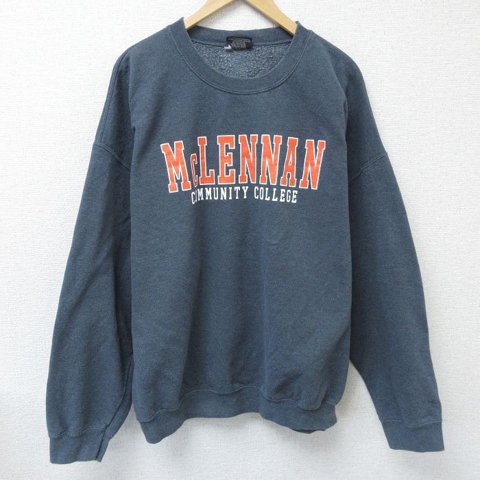 XL/古着 MVスポーツ 長袖 スウェット メンズ マクレナン コミュニティ カレッジ 大きいサイズ クルーネック 濃グレー 霜降り拍卖