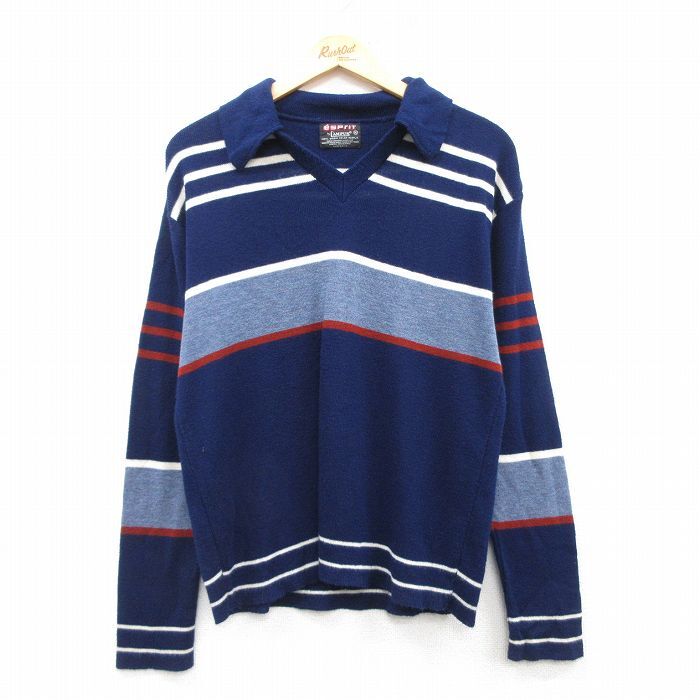 M/古着 キャンパス 長袖 セーター メンズ 80s 襟付き アクリル 紺他 ネイビー 25feb28 中古 ニット トップス拍卖