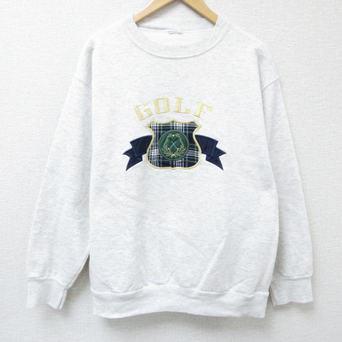 L/古着 長袖 スウェット メンズ ゴルフ 刺繍 クルーネック 薄グレー 霜降り 24sep17 中古 スエット トレーナー トップス拍卖