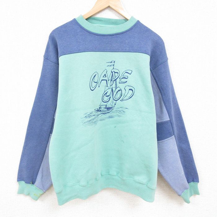 L/古着 ヒルトン 長袖 スウェット メンズ 00s ケープコッド マルチカラー クルーネック 薄緑他 グリーン 霜降り 24aug26 中拍卖