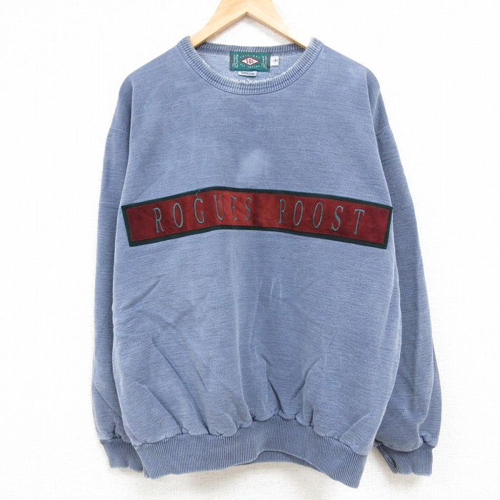 XL/古着 SDI 長袖 スウェット メンズ 90s ROGUES ROOST 大きいサイズ コットン クルーネック 薄紺 ネイビー 霜降り spe 23de拍卖