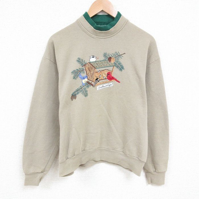 L/古着 長袖 スウェット メンズ 90s ショウジョウコウカンチョウ 刺繍 クルーネック 生成り 25apr02 中古 スエット トレーナ拍卖