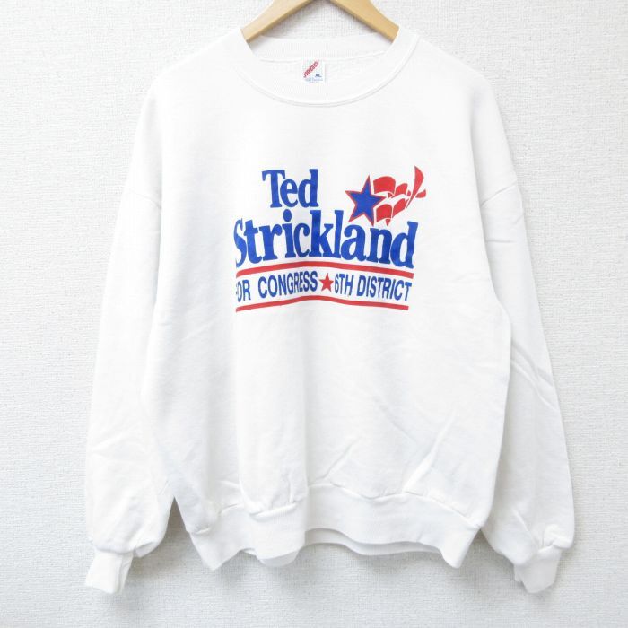 XL/古着 ジャージーズ 長袖 スウェット メンズ 90s Strickland クルーネック 白 ホワイト 24oct17 中古 スエット トレーナー拍卖