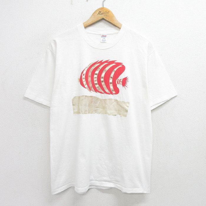 L/古着 ジャージーズ ラッセル 半袖 ビンテージ Tシャツ メンズ 80s 魚 エンジェル コットン クルーネック 白 ホワイト 24ma拍卖