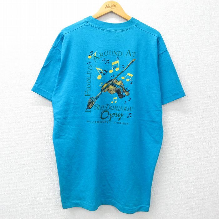XL/古着 フルーツオブザルーム 半袖 ビンテージ Tシャツ メンズ 90s 音符 ヴァイオリン 大きいサイズ ロング丈 コットン ク拍卖
