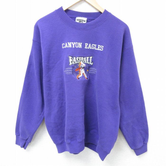 L/古着 リー Lee 長袖 スウェット メンズ 90s 野球 刺繍 クルーネック 紫 パープル 25mar15 中古 スエット トレーナー トッ拍卖