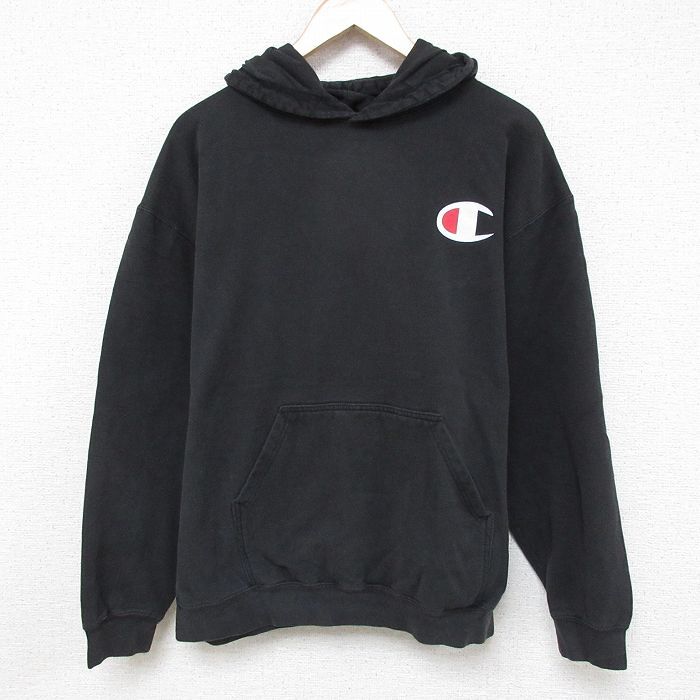 XL/古着 チャンピオン Champion 長袖 スウェット パーカー メンズ ワンポイントロゴ 黒 ブラック 25apr08 中古 スエット ト拍卖