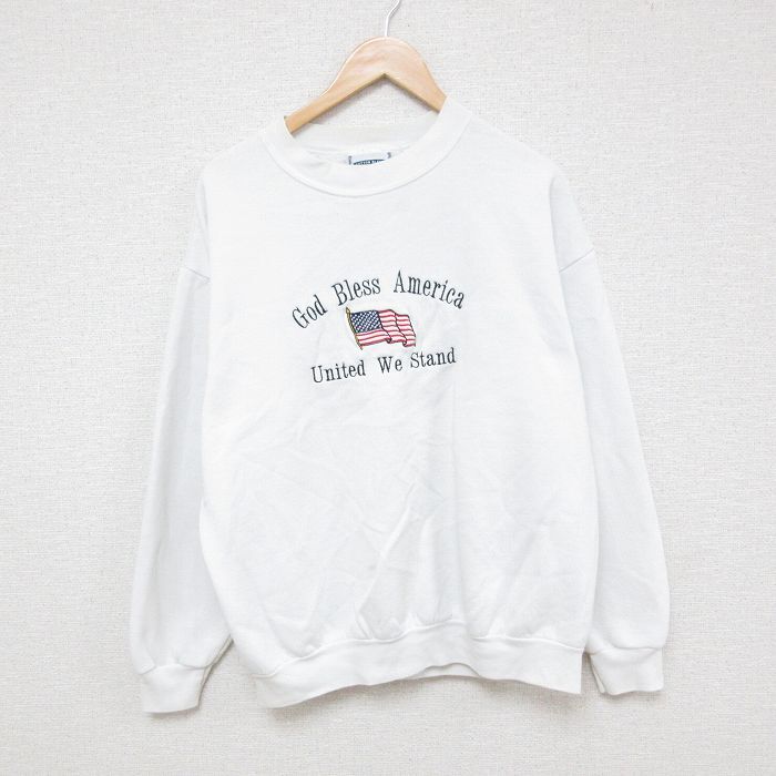 XL/古着 リー Lee 長袖 スウェット メンズ 00s 星条旗 刺繍 クルーネック 白 ホワイト 25mar18 中古 スエット トレーナー ト拍卖