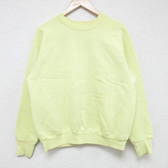 L/古着 フルーツオブザルーム 長袖 スウェット メンズ 90s ラグラン クルーネック 薄黄 イエロー 25may31 中古 スエット ト拍卖