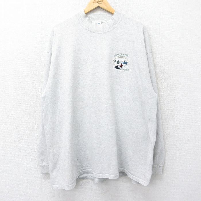 XL/古着 長袖 ビンテージ Tシャツ メンズ 90s ZEPHYR COVE RESORT 大きいサイズ モックネック ハイネック 薄グレー 霜降り 2拍卖