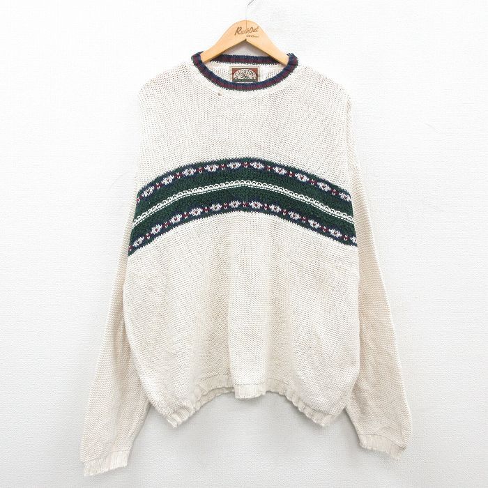 XL/古着 長袖 セーター メンズ 90s 大きいサイズ コットン クルーネック 白他 ホワイト 24oct07 中古 ニット トップス拍卖