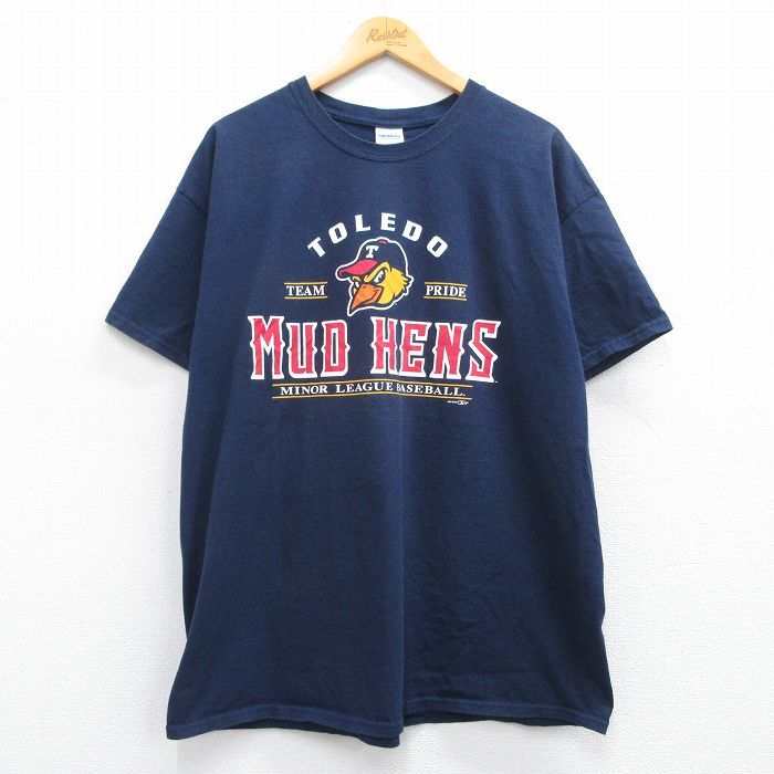 XL/古着 半袖 ビンテージ Tシャツ メンズ 00s トレドマッドヘンズ 大きいサイズ コットン クルーネック 紺 ネイビー 25may08拍卖