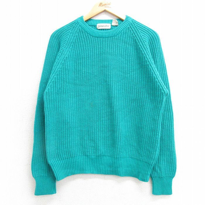 M/古着 セントジョンズベイ 長袖 セーター メンズ 90s 無地 ラグラン アクリル クルーネック 青緑 25mar19 中古 ニット トッ拍卖