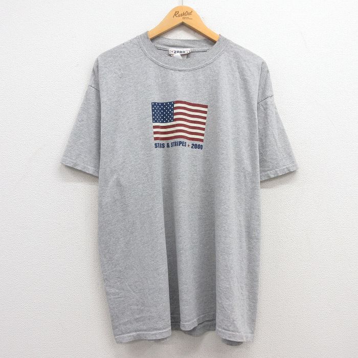 XL/古着 半袖 ビンテージ Tシャツ メンズ 00s 星条旗 大きいサイズ クルーネック グレー 霜降り 24mar27 中古拍卖