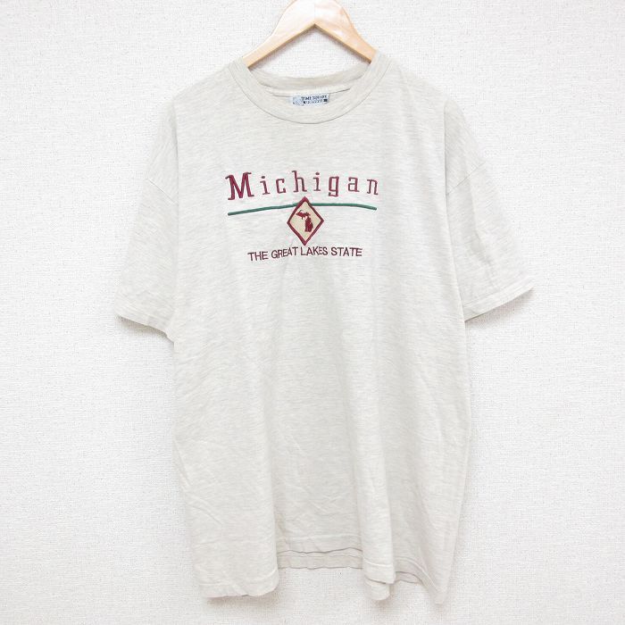 XL/古着 半袖 ビンテージ Tシャツ メンズ 90s ミシガン 刺繍 大きいサイズ コットン クルーネック グレー 霜降り 25apr30 中拍卖