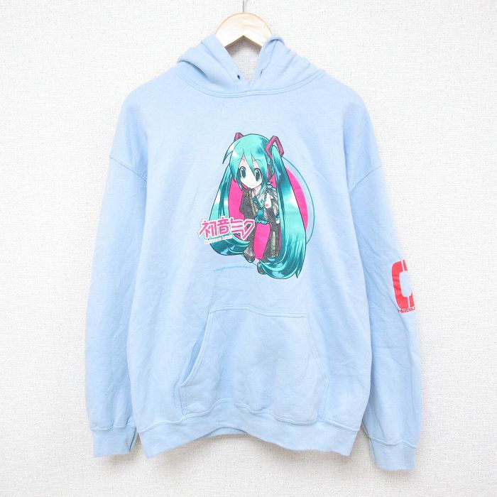 L/古着 長袖 スウェット パーカー メンズ 初音ミク 水色 spe 25mar05 中古 スエット トレーナー トップス拍卖