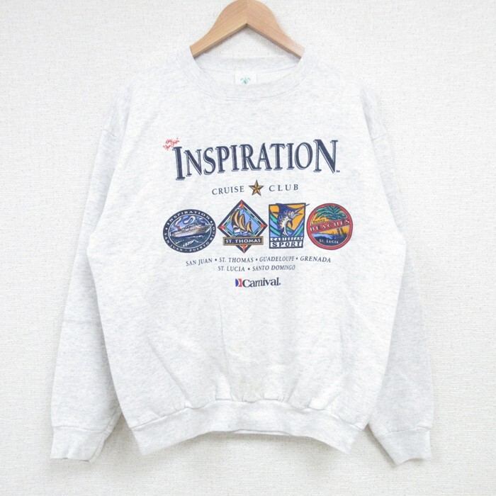 L/古着 長袖 スウェット メンズ 90s INSPIRATION クルーネック 薄グレー 霜降り 25mar27 中古 スエット トレーナー トップス拍卖