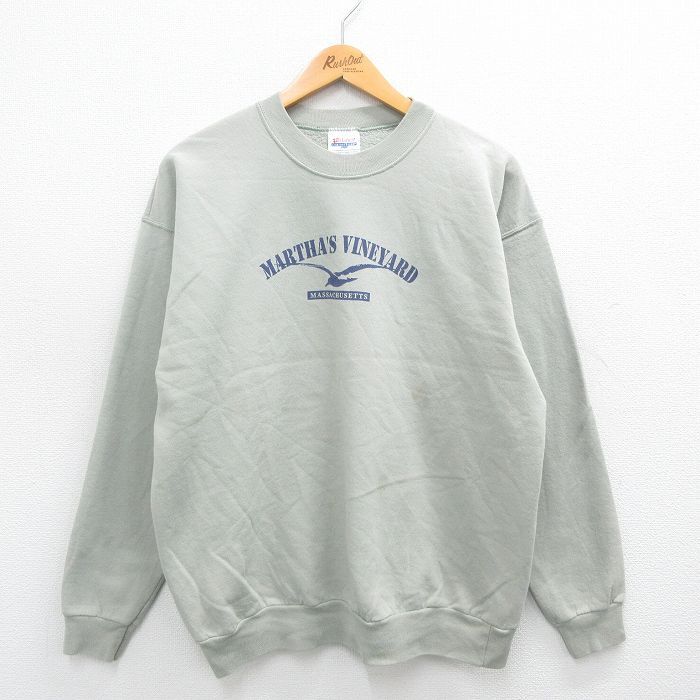 L/古着 ヘインズ 長袖 スウェット メンズ 00s マサチューセッツ マーサズビンヤード クルーネック 薄緑系 グリーン 24aug30拍卖
