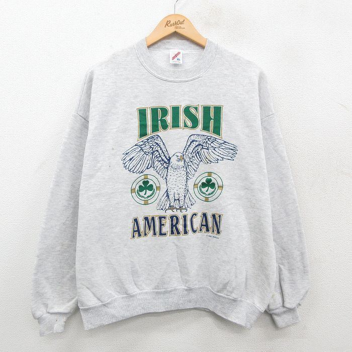 L/古着 ジャージーズ 長袖 スウェット メンズ 90s ワシ アイリッシュ クルーネック 薄グレー 霜降り 24nov07 中古 スエット拍卖