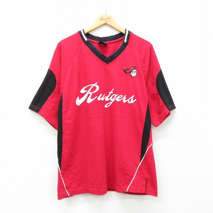 XL/古着 半袖 ビンテージ Tシャツ メンズ 00s Rutgers Vネック 赤 レッド 24apr23 中古拍卖