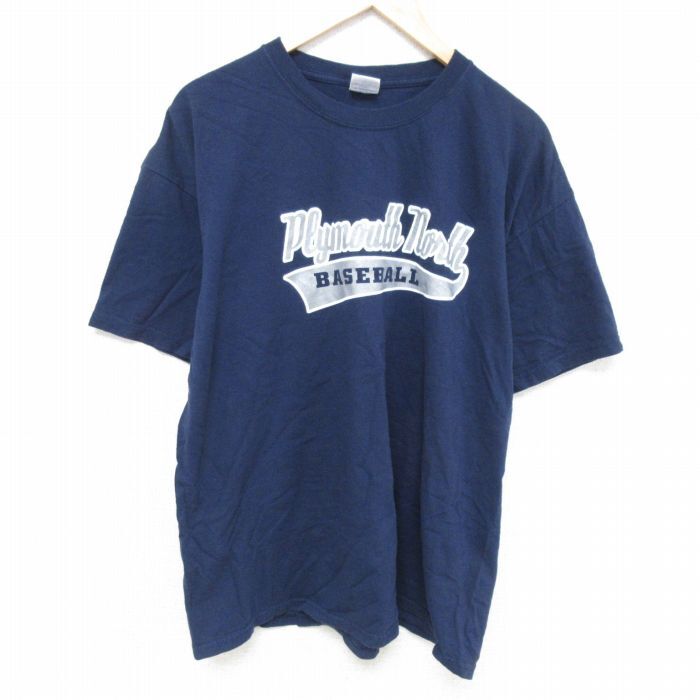 XL/古着 半袖 ビンテージ Tシャツ メンズ 00s ベースボール コットン クルーネック 紺 ネイビー 25may27 中古拍卖