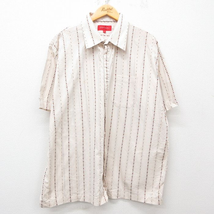 XL/古着 半袖 シャツ メンズ 大きいサイズ コットン 薄ベージュ他 カーキ ストライプ 25may30 中古 トップス拍卖