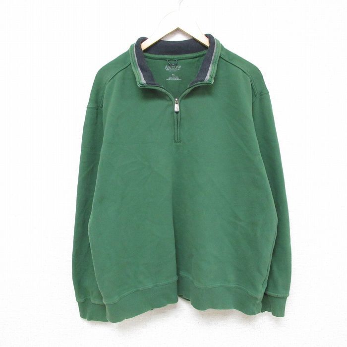 XL/古着 アロー 長袖 ハーフジップ スウェット メンズ 無地 緑 グリーン 25feb28 中古 スエット トレーナー トップス拍卖